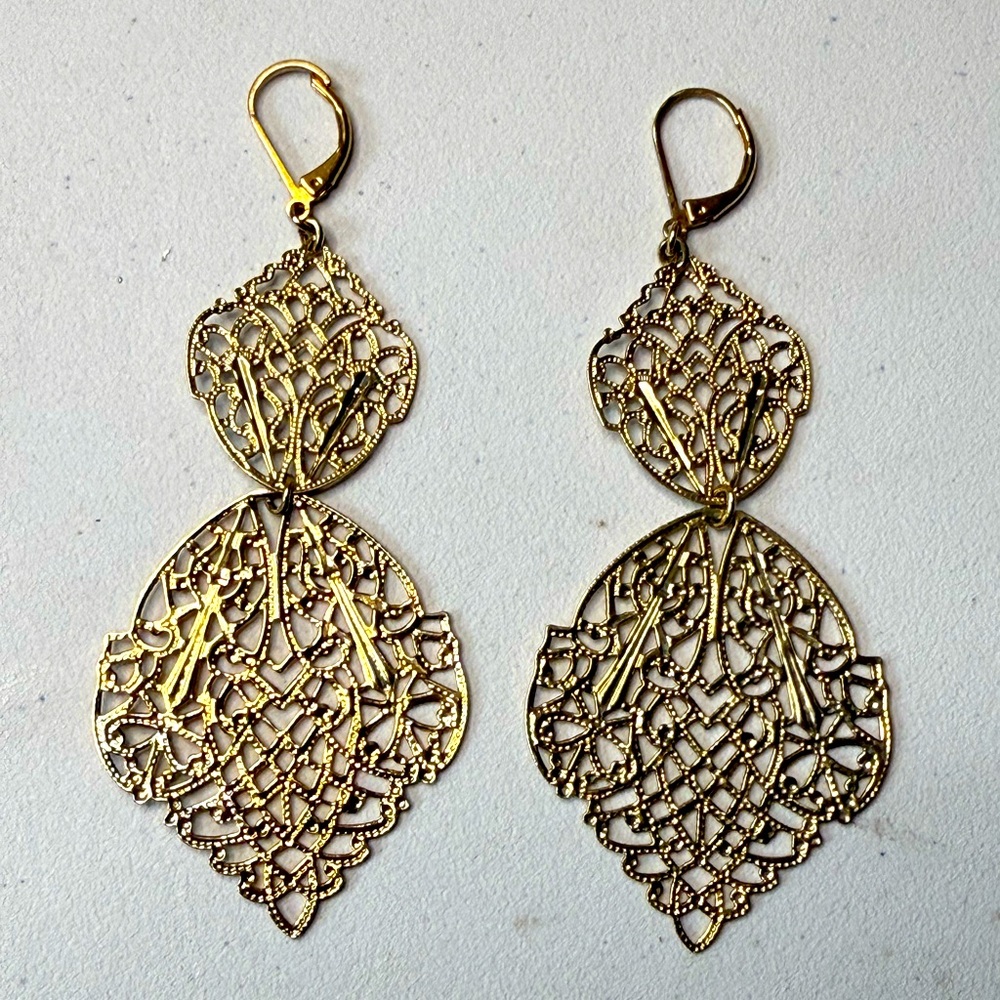 Gold Tone Dangle Earrings - Picture 1 of 3